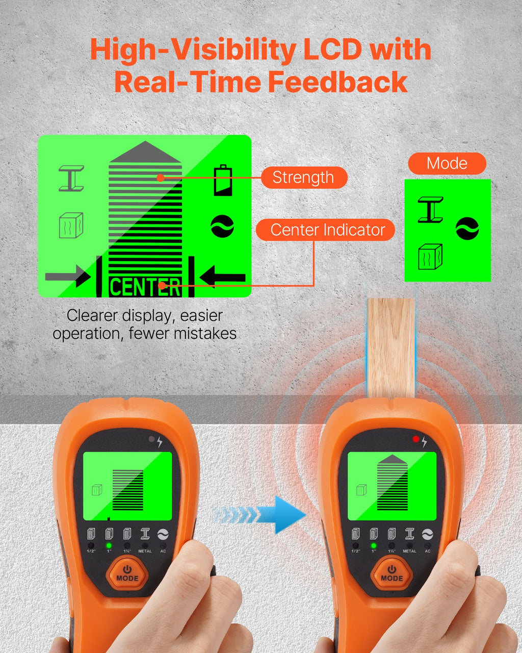 Stud finder wall scanner in use