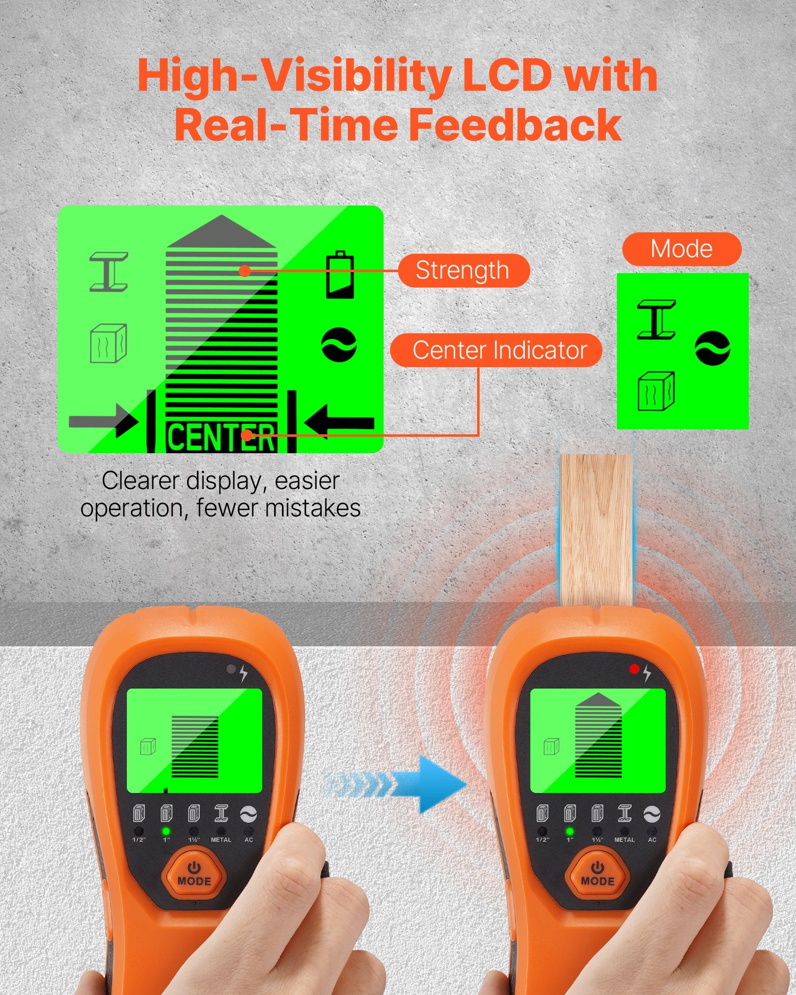 Stud finder wall scanner in use