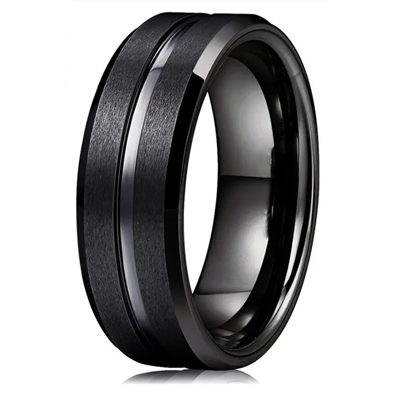 Men's Black Tungsten Wedding Ring, Brushed Finish