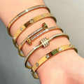 Titanium Steel Couple's Stacked Bangle Bracelet, Zircon Inlaid