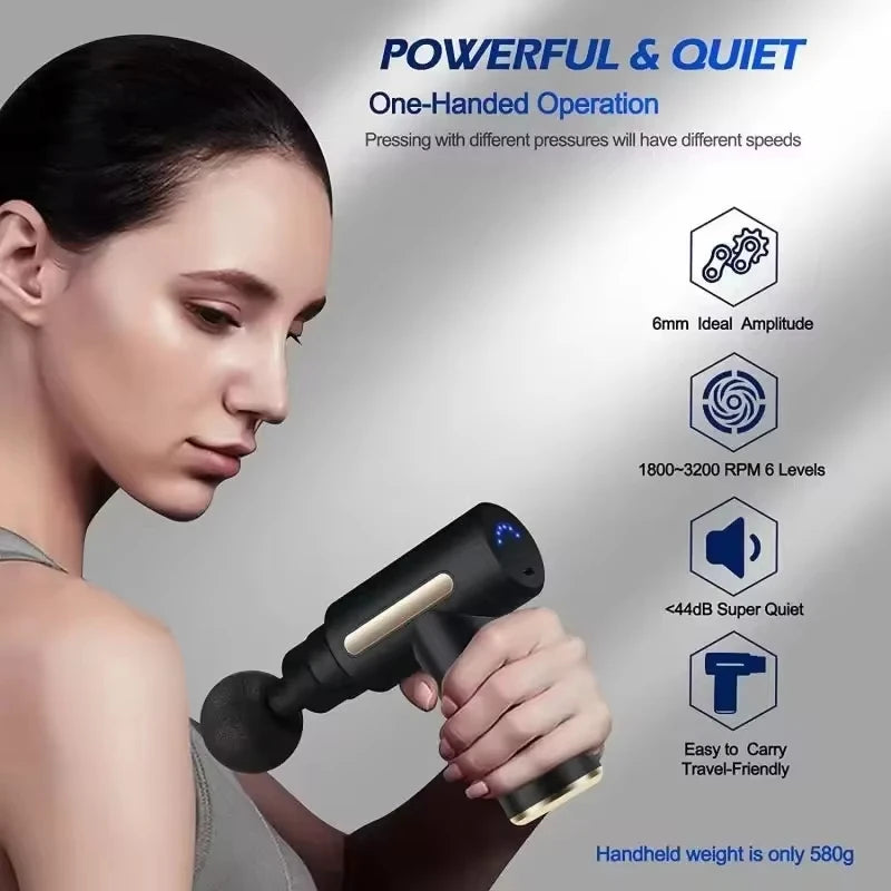 Massage gun in use on shoulder