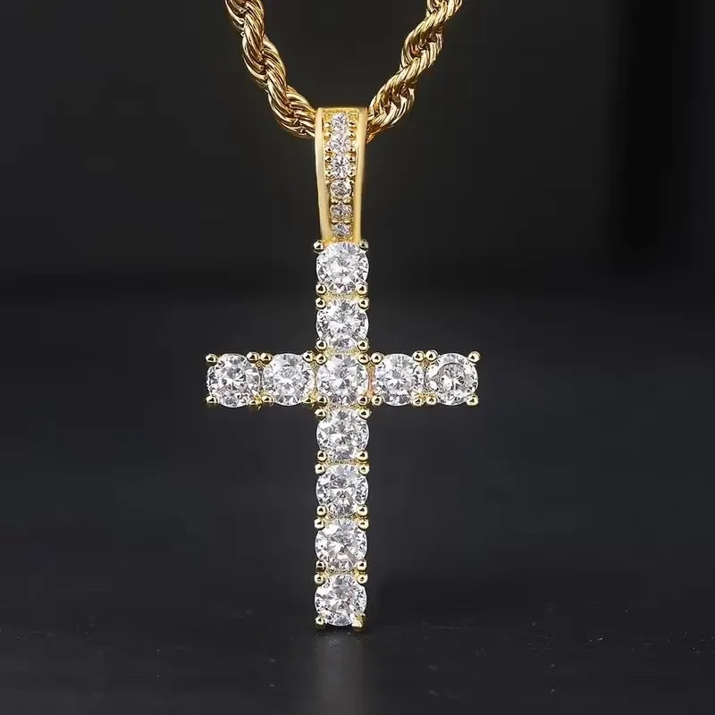 Men's Cubic Zirconia Cross Pendant Necklace, Twisted Chain
