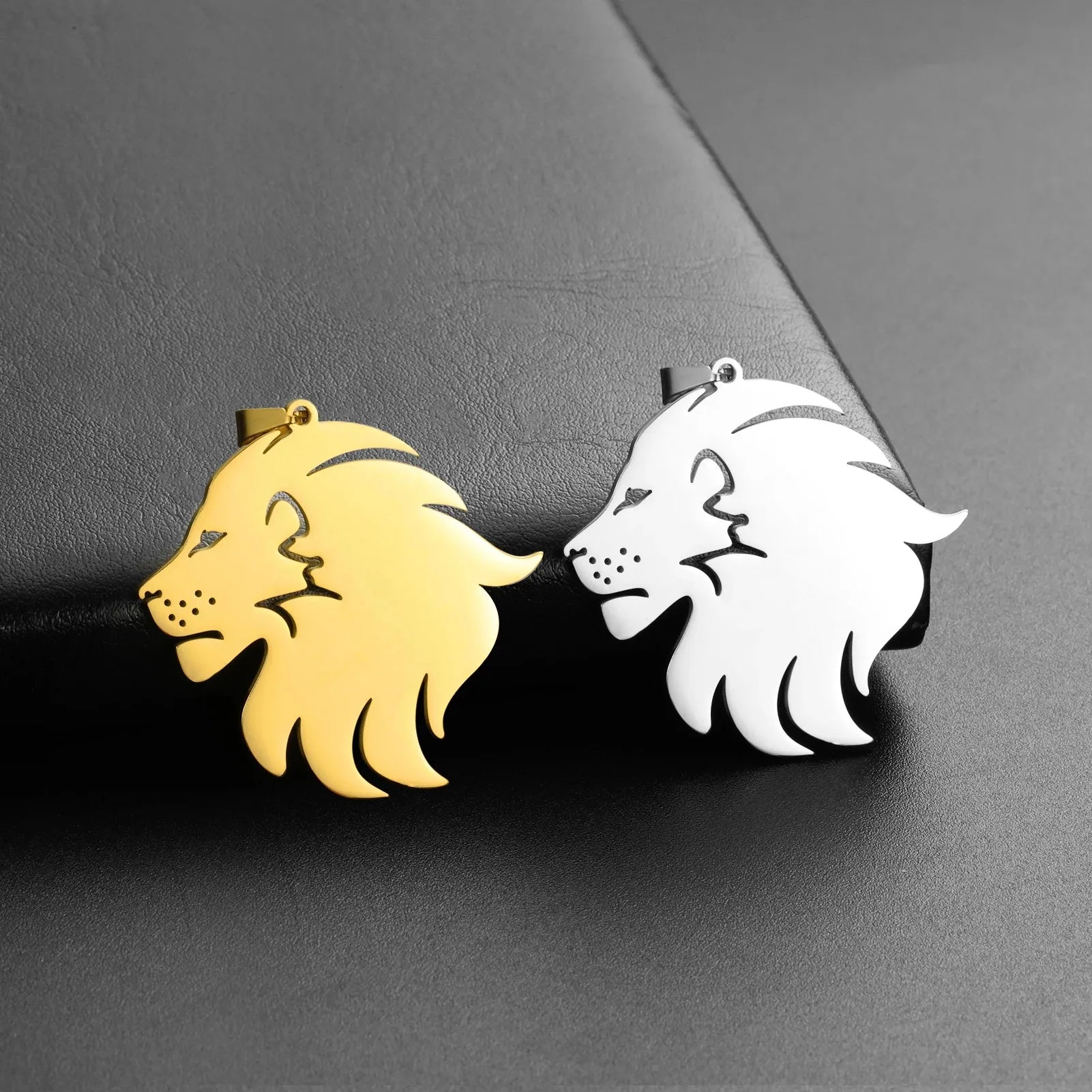 Men's Lion King Pendant Necklace, Gold Stainless Steel
