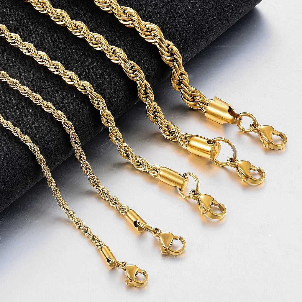 Men's Twisted Rope Chain Necklace, Stainless Steel