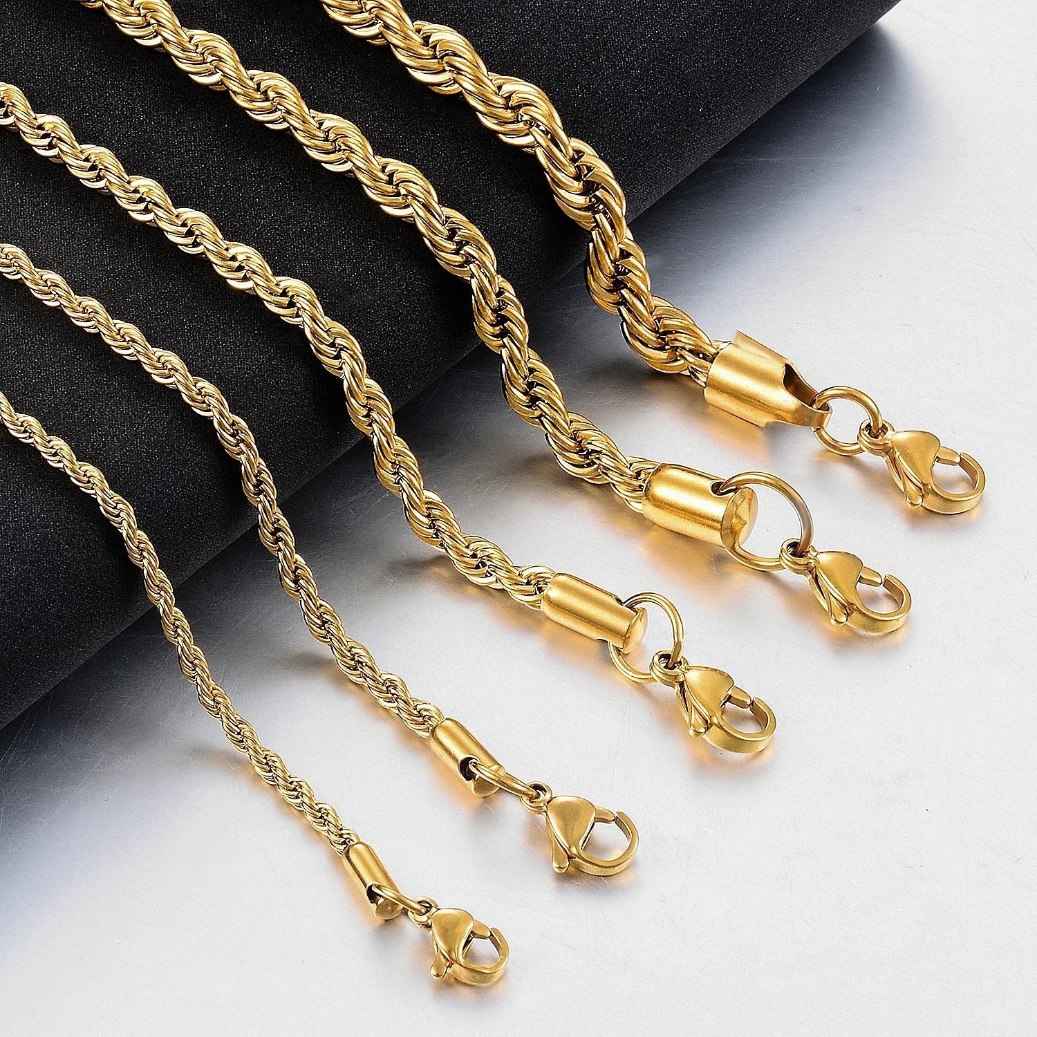 Men's Twisted Rope Chain Necklace, Stainless Steel