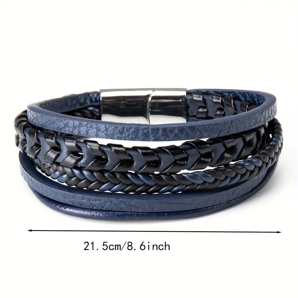 Men's Braided Leather Bracelet with Magnetic Clasp