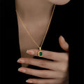Emerald Zirconia Square Pendant Necklace, Gold Plated