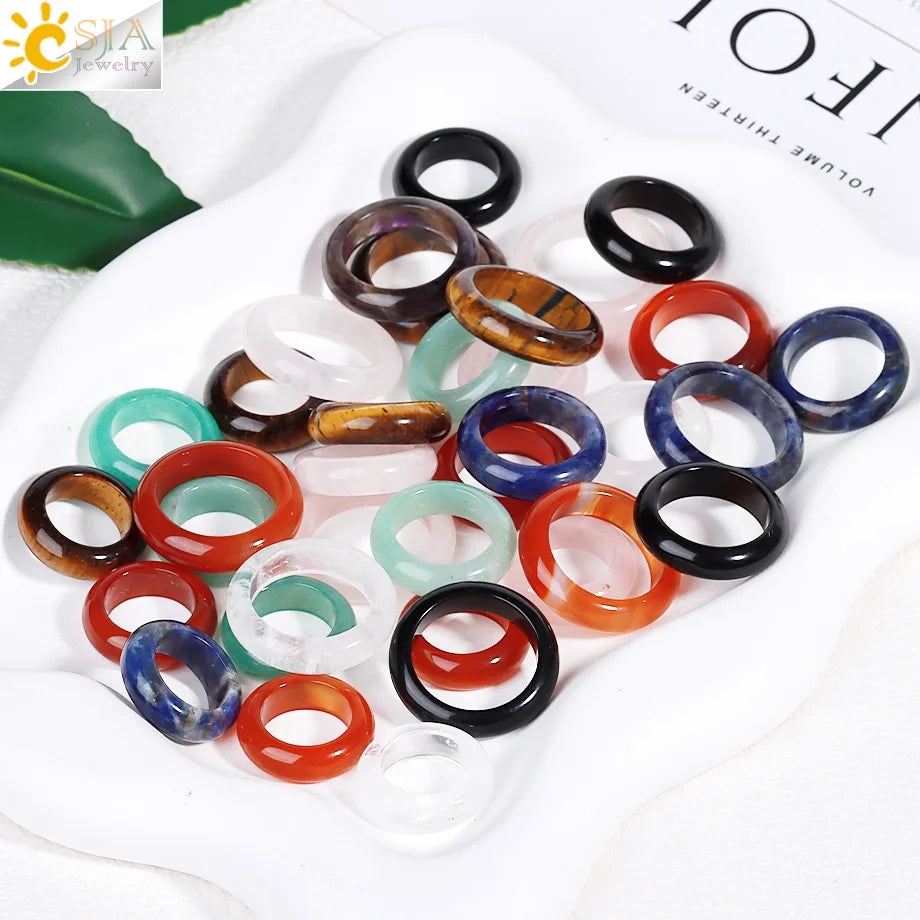 Men's Natural Agate Stone Band Ring