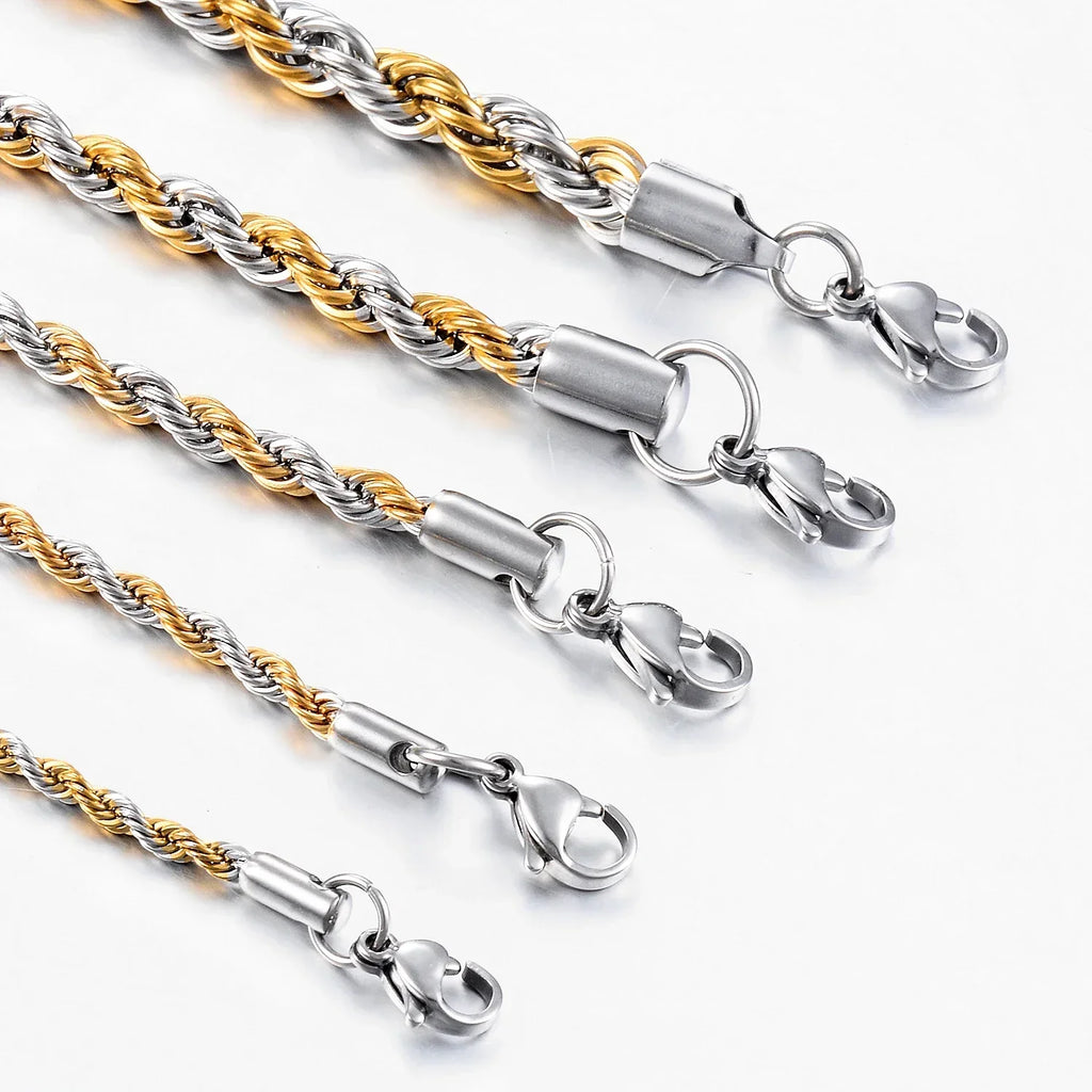 Men's Twisted Rope Chain Necklace, Stainless Steel