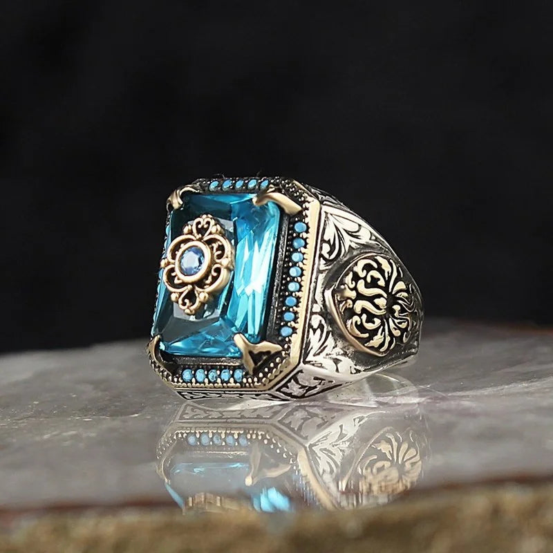 Men's Vintage Turkish Green Zircon Signet Ring