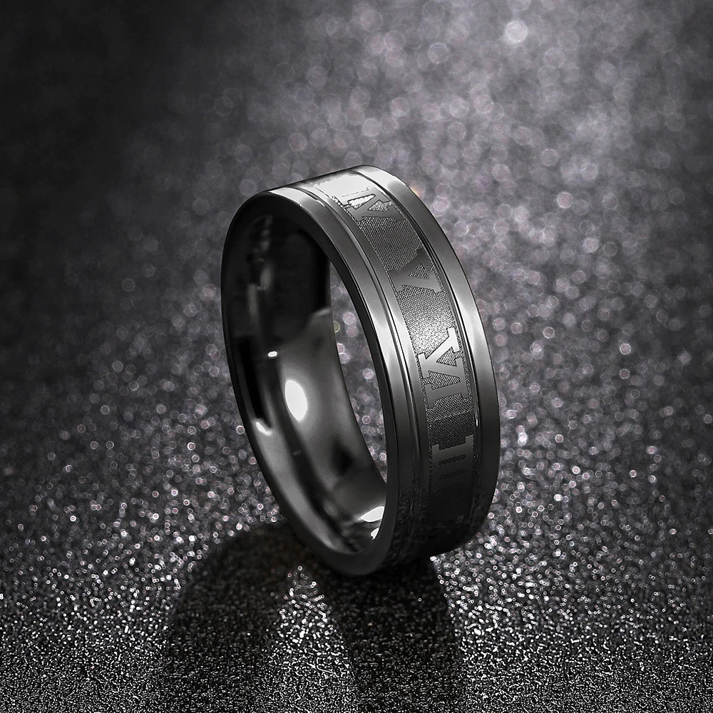 Men's Roman Numeral Band Ring, Brushed Stainless Steel