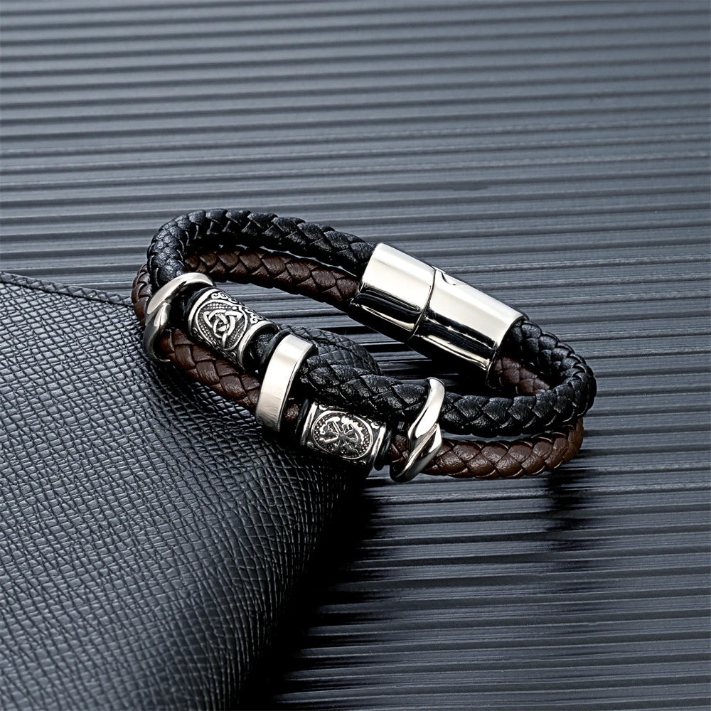 Men's Viking Compass Multi-Layer Leather Bracelet