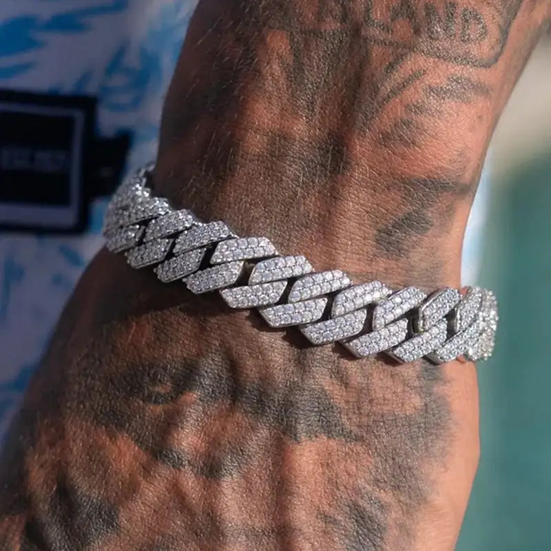 Iced Cuban link chain bracelet, gold