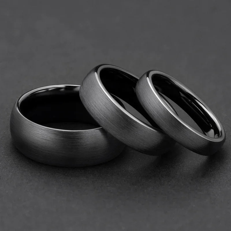 Men's Matte Black Ceramic Ring, Brushed Finish