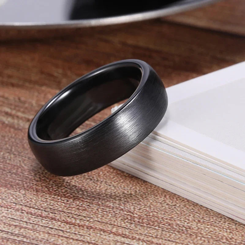 Men's Matte Black Ceramic Ring, Brushed Finish