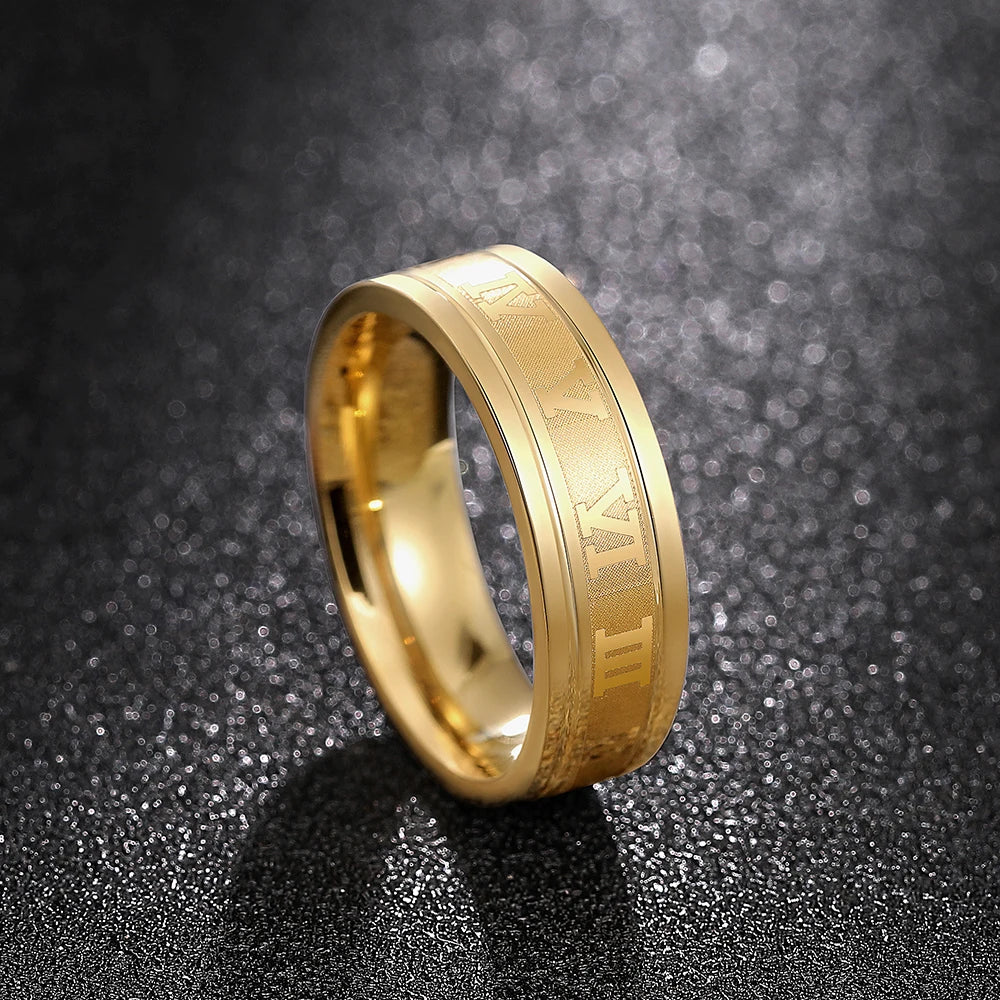 Men's Vintage Roman Numeral Signet Ring, Stainless Steel