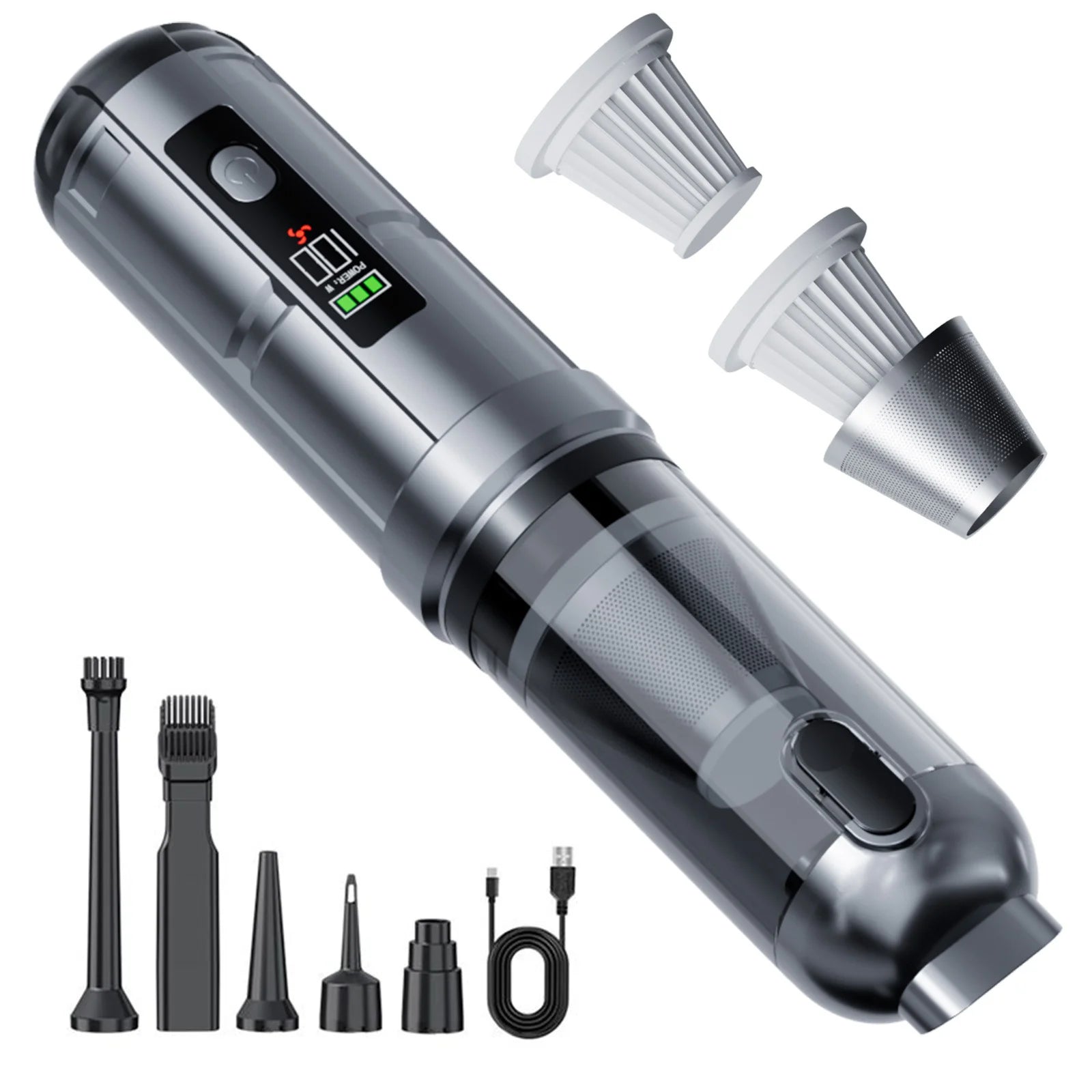 Cordless handheld car vacuum with attachments