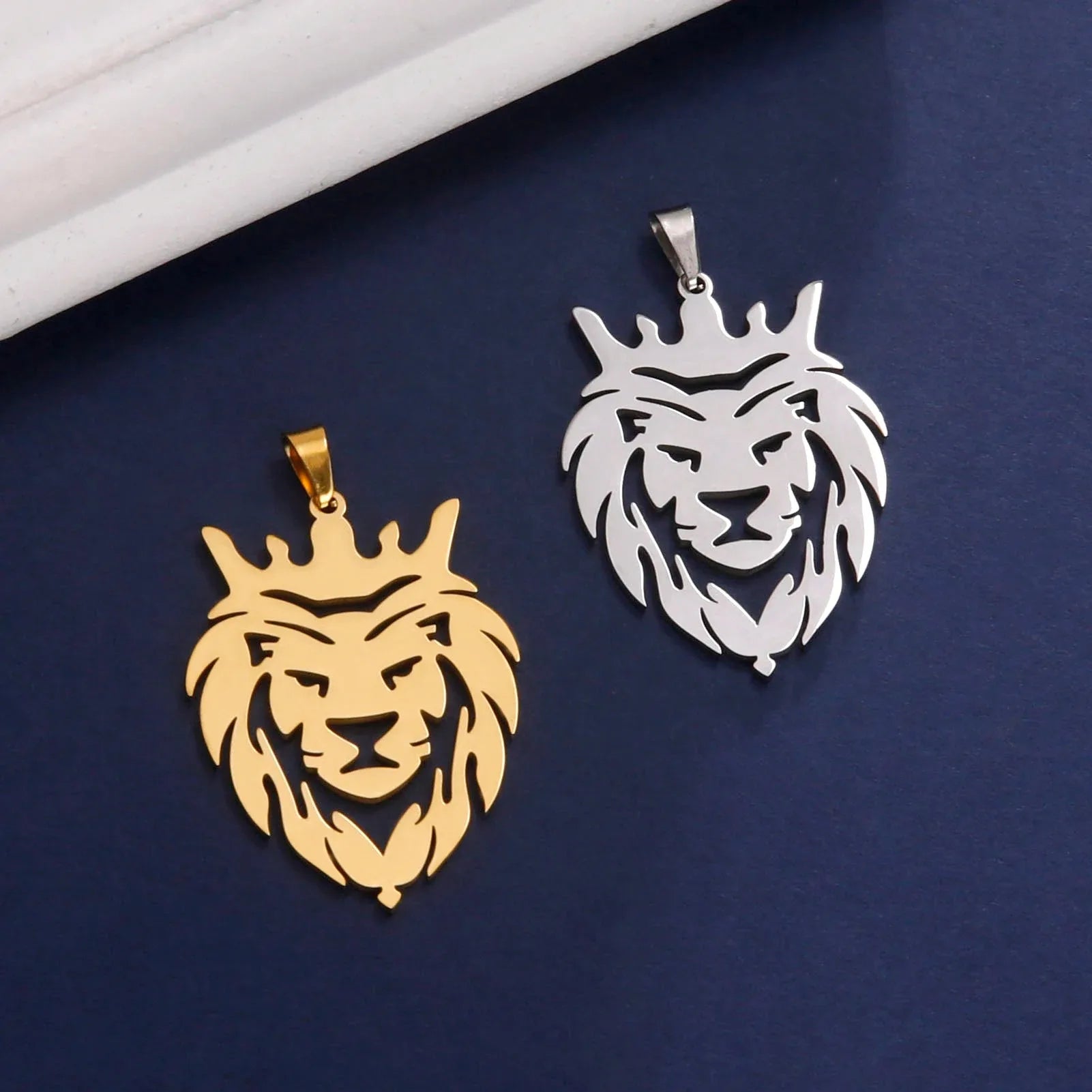 Men's Lion King Pendant Necklace, Gold Stainless Steel