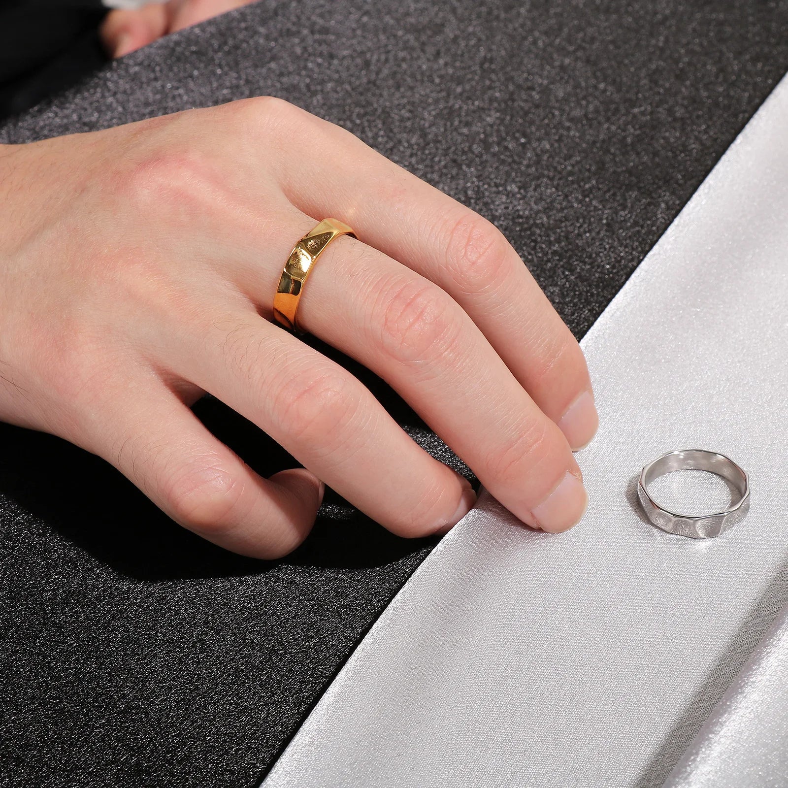 Men's Punk Geometric Thin Ring, Stainless Steel