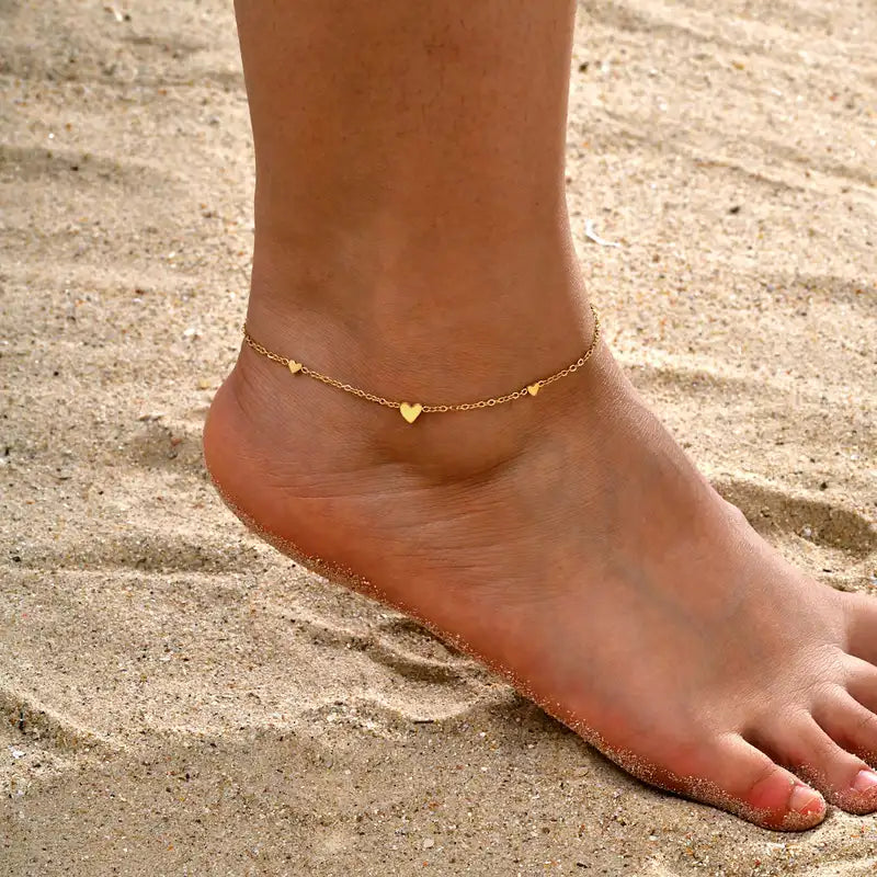 Delicate gold plated heart anklet