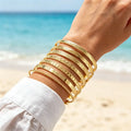 Stackable engraved open cuff bangle set, 7 pieces
