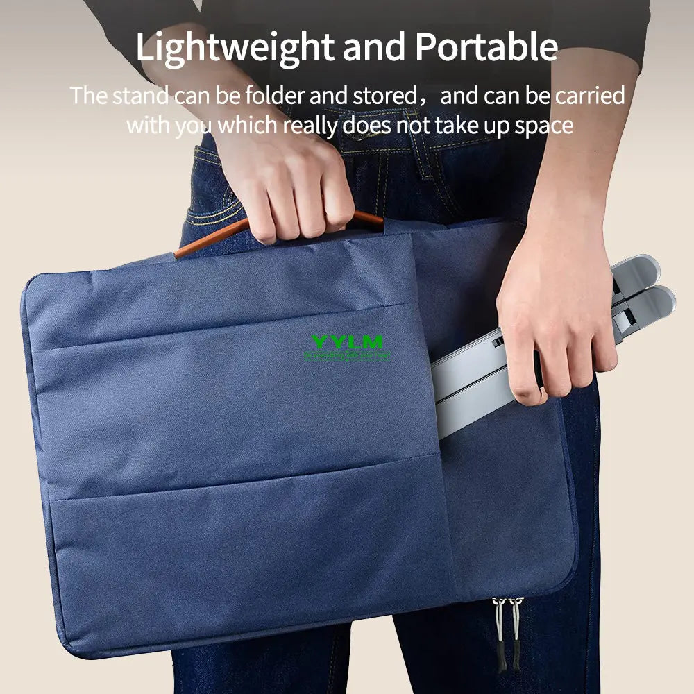 Aluminum laptop stand side view