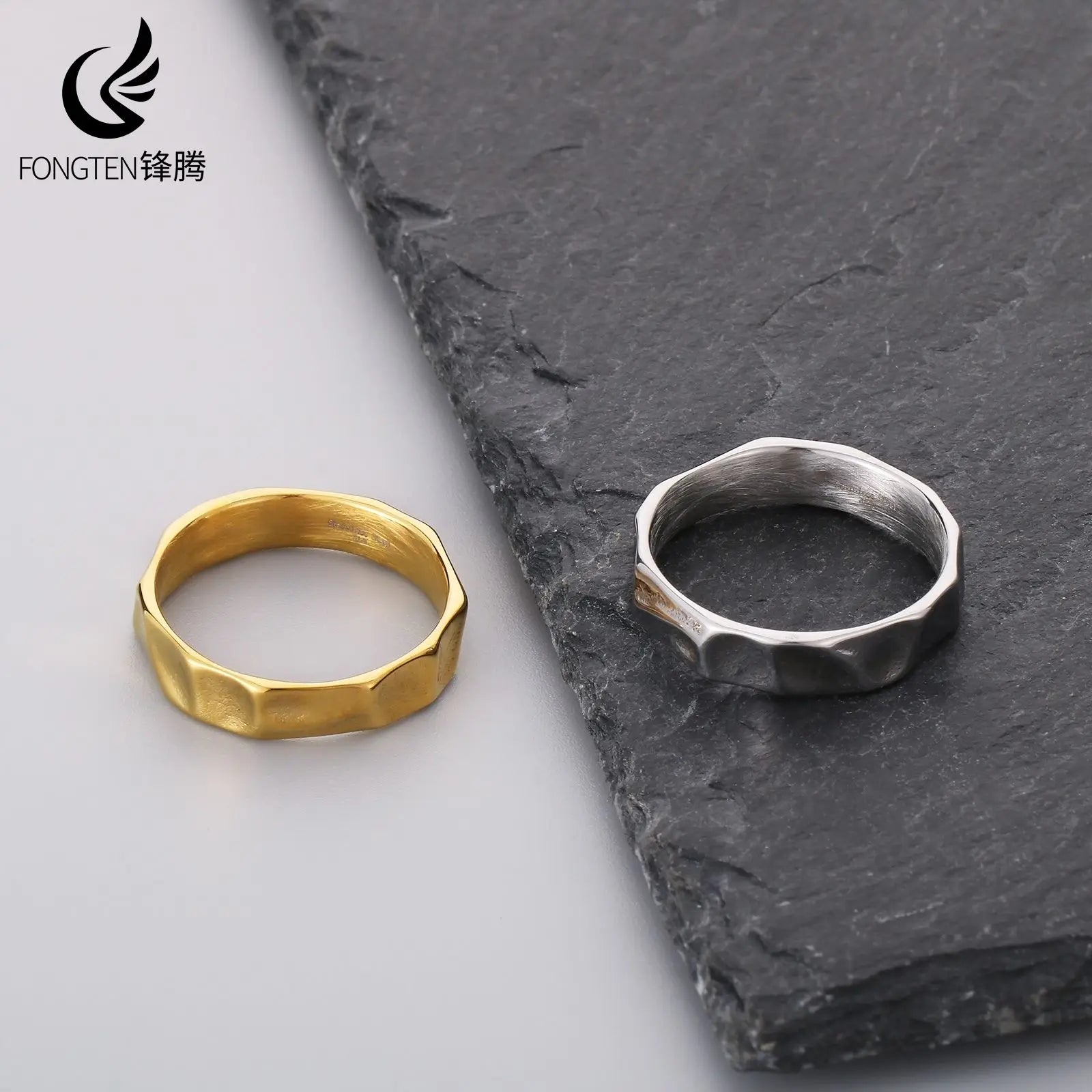 Men's Punk Geometric Thin Ring, Stainless Steel
