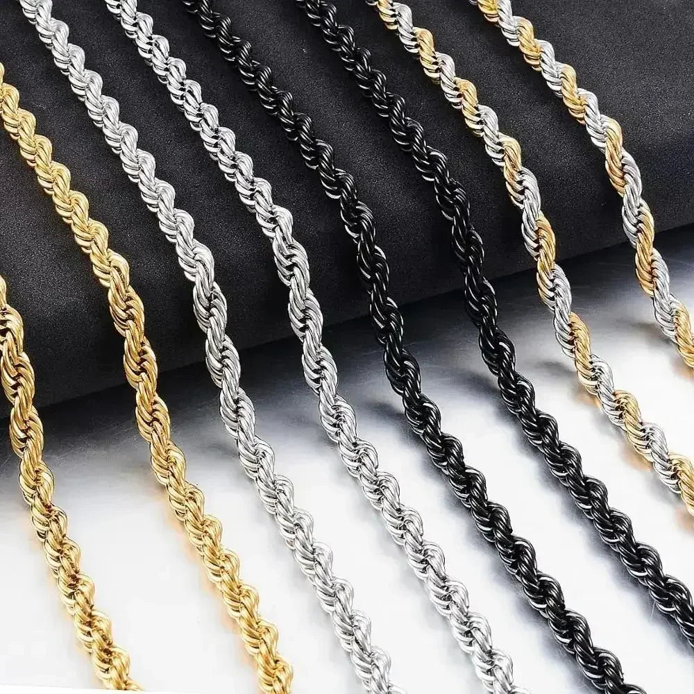 Men's Twisted Rope Chain Necklace, Stainless Steel