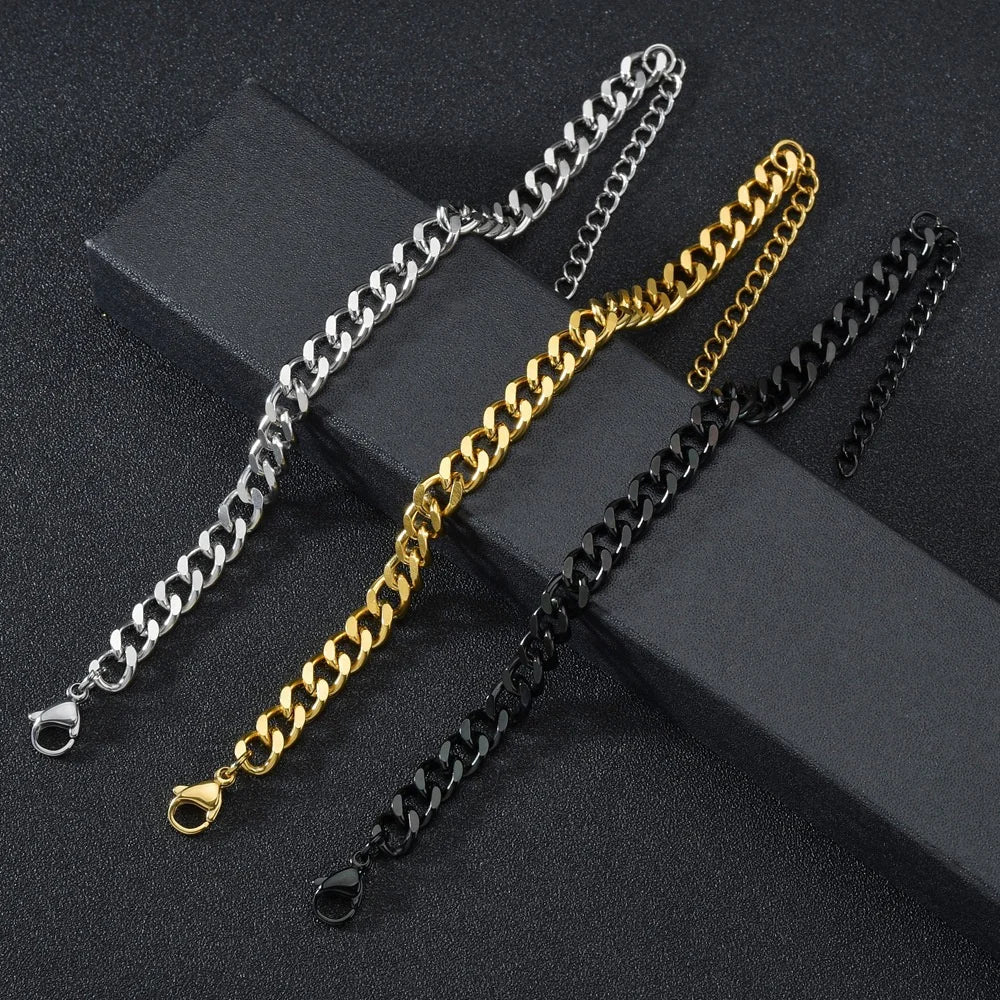 Men's Gold Cuban Chain Bracelet, Stainless Steel