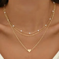 Multilayer pearl cross heart pendant necklace
