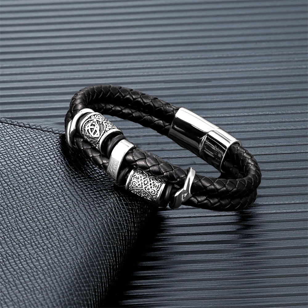 Men's Viking Compass Multi-Layer Leather Bracelet