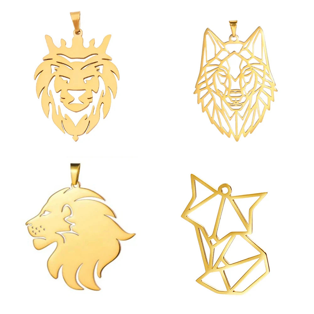 Men's Lion King Pendant Necklace, Gold Stainless Steel