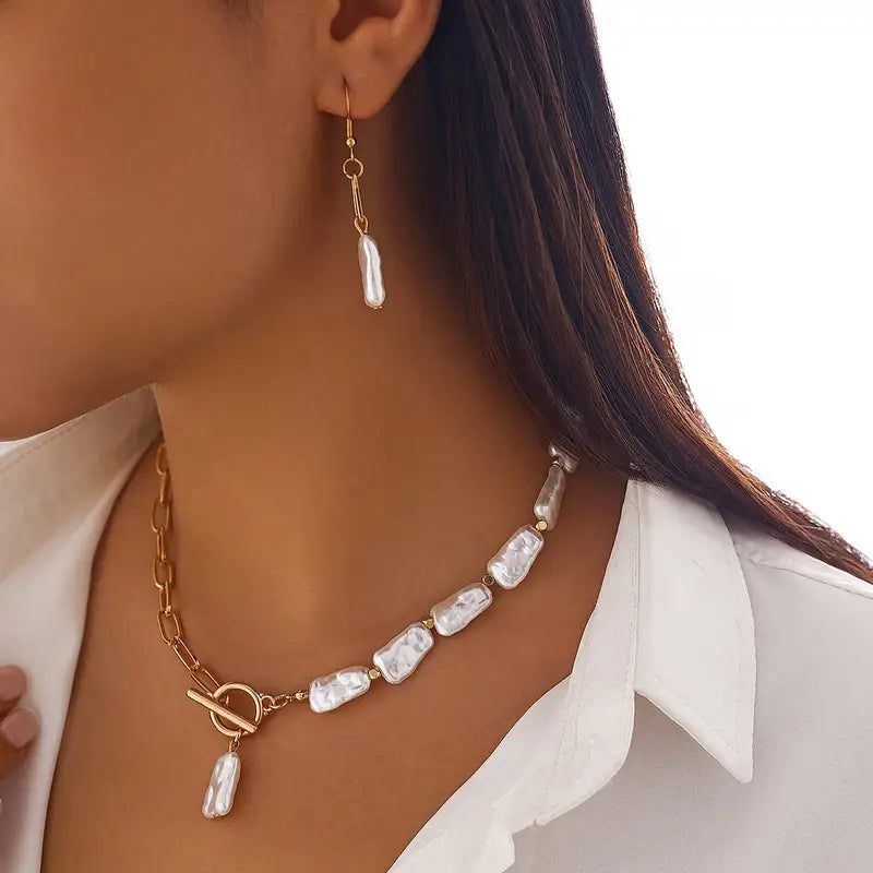 Boho pearl pendant jewelry set