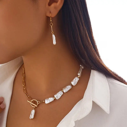 Boho pearl pendant jewelry set