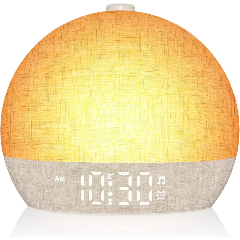 Sunrise simulation alarm clock glowing warm