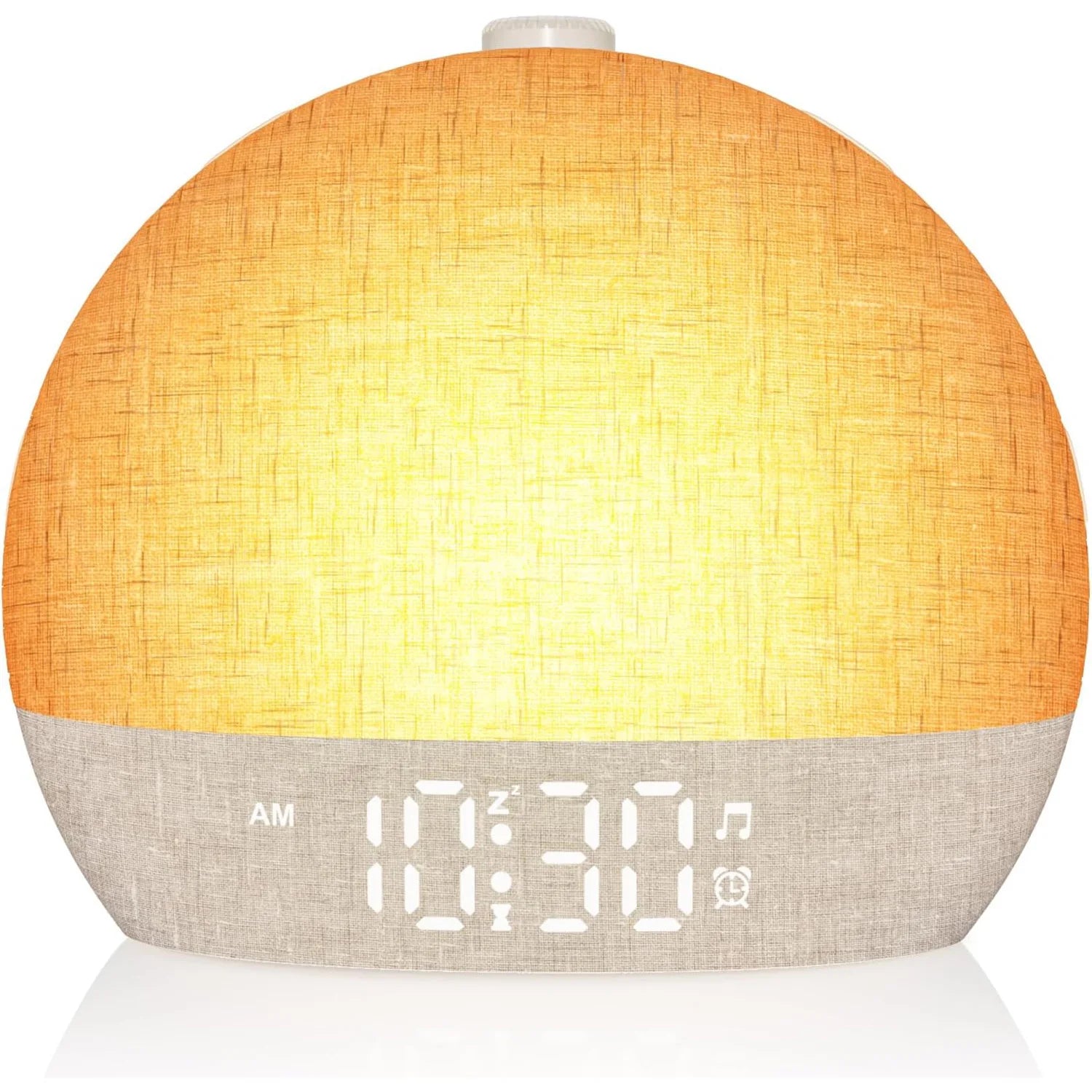 Sunrise simulation alarm clock glowing warm