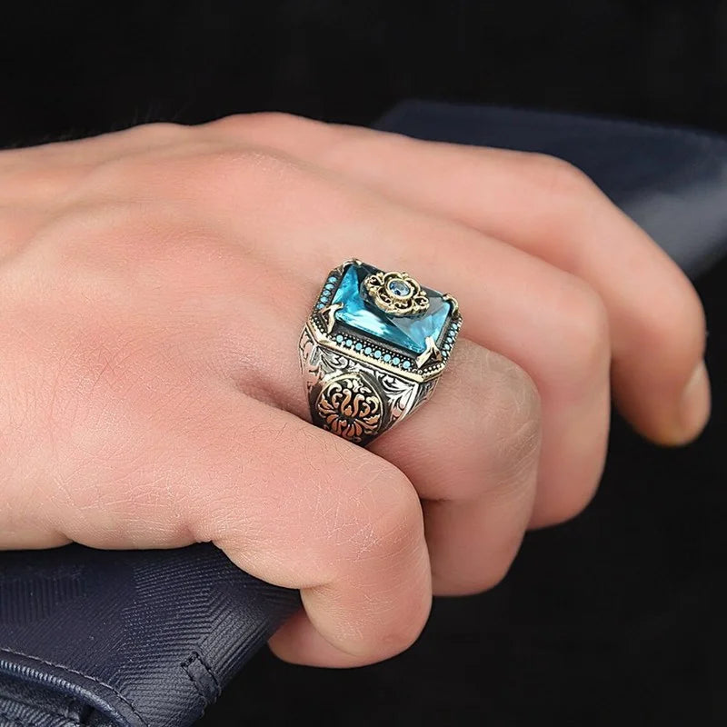 Men's Vintage Turkish Green Zircon Signet Ring