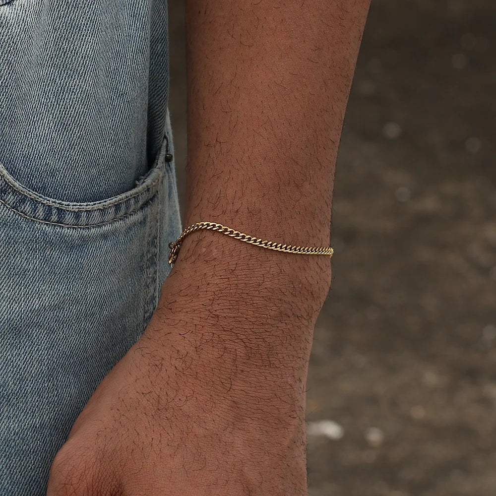 Men's Gold Cuban Chain Bracelet, Stainless Steel