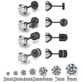 Men's Round Crystal Stud Earrings, Black Top