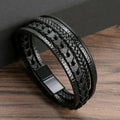 Men's Multi-Layer Braided Leather Bracelet, Magnetic Buckle
