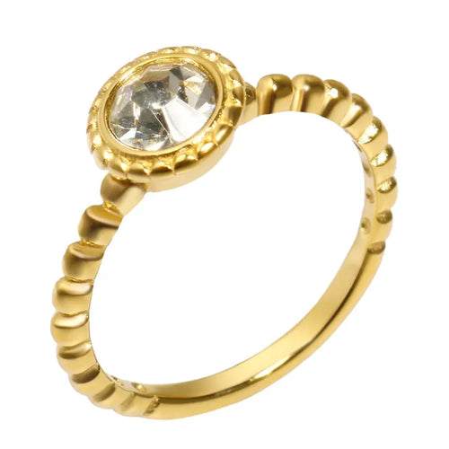 Beaded dome ring, waterproof gold stainless steel