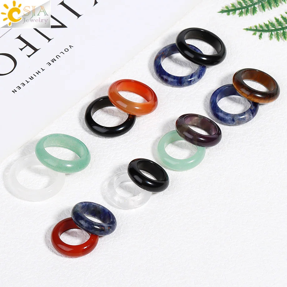 Men's Natural Agate Stone Band Ring