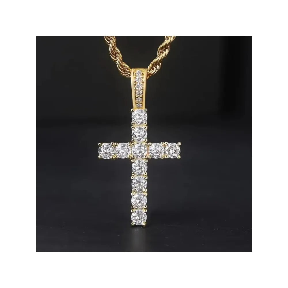 Men's Cubic Zirconia Cross Pendant Necklace, Twisted Chain