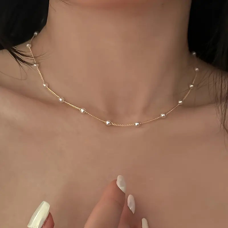 Minimalist faux pearl station necklace