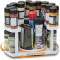 360 rotating two-tier spice rack loaded with jars