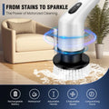 Cordless electric spin scrubber, black, with extension handle and brush heads
