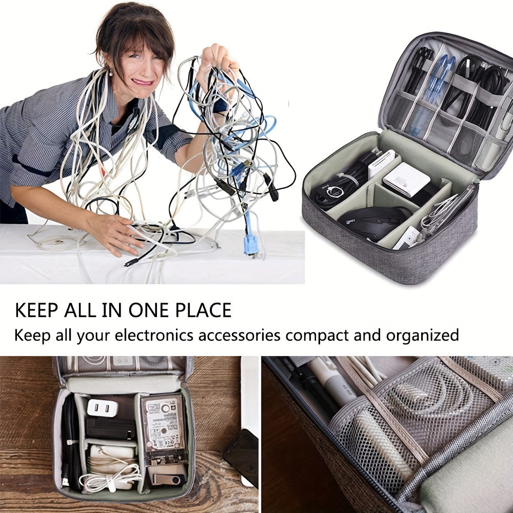 Travel electronics organizer zipped closed