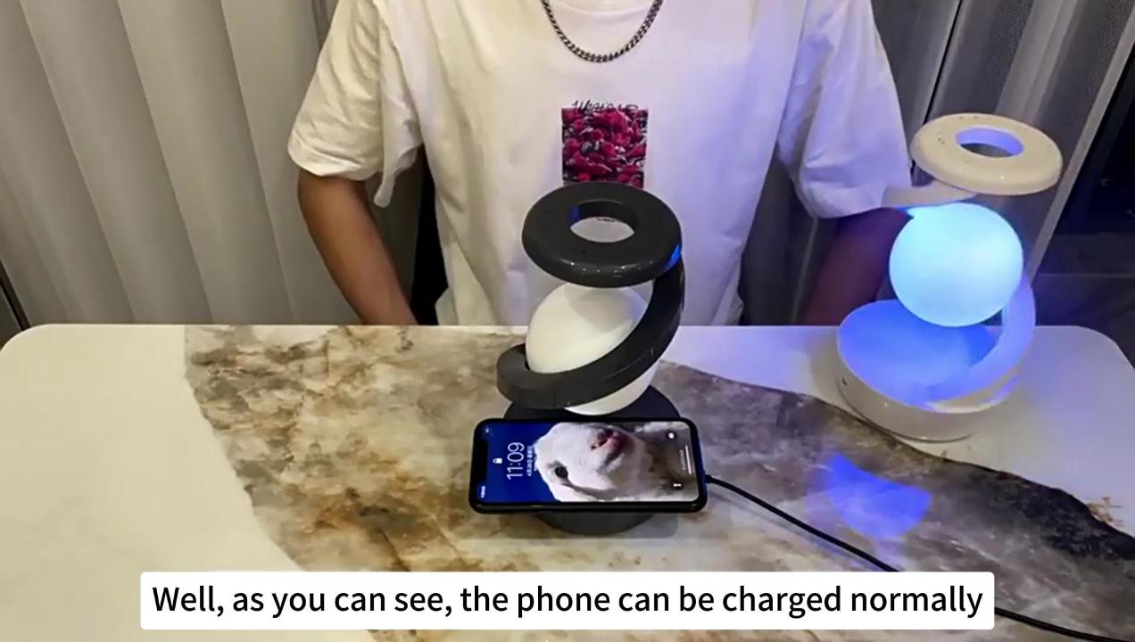 Rotating moon wireless charging desk lamp