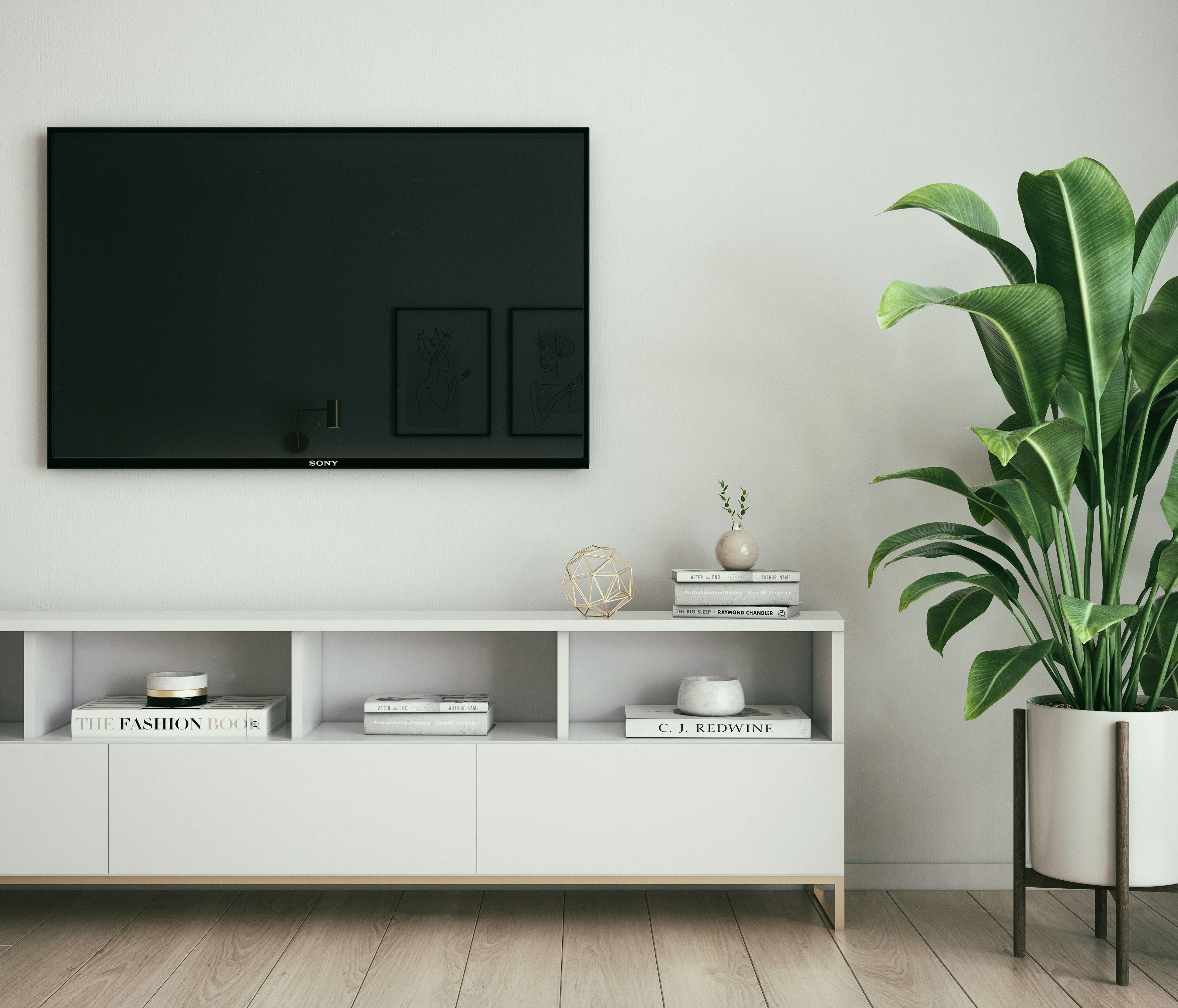 Flat-screen TV mounted on a wall